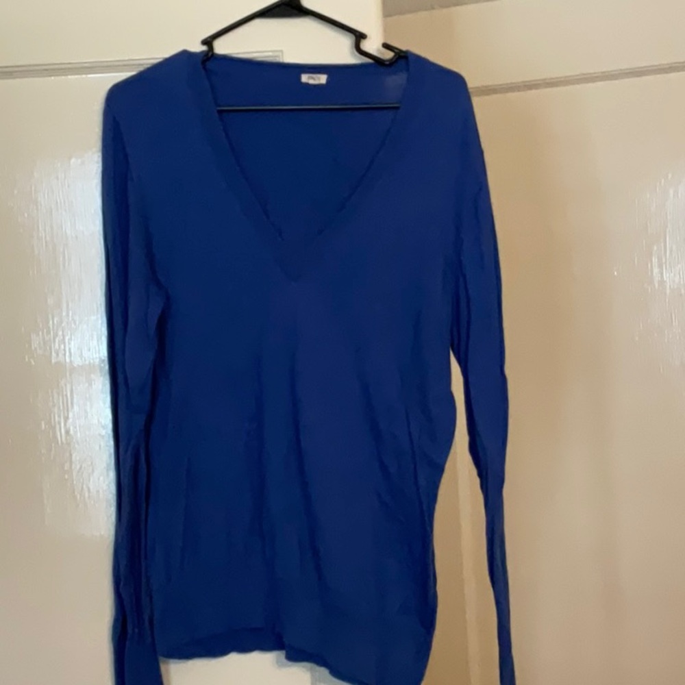 V-Neck Long Sleeve J Crew Blue Sweater, 100% Cotton